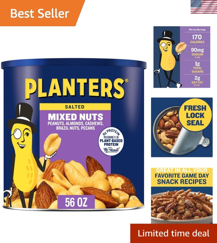 Salted Mixed Nuts, Peanuts, Almonds, Cashews, Brazil Nuts and Pecans, Party S…