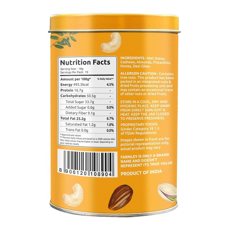 Farmley Dates Barfi Made with Dates,Pista, Cashews, Almonds,honey and Ghee 200gm gallery
