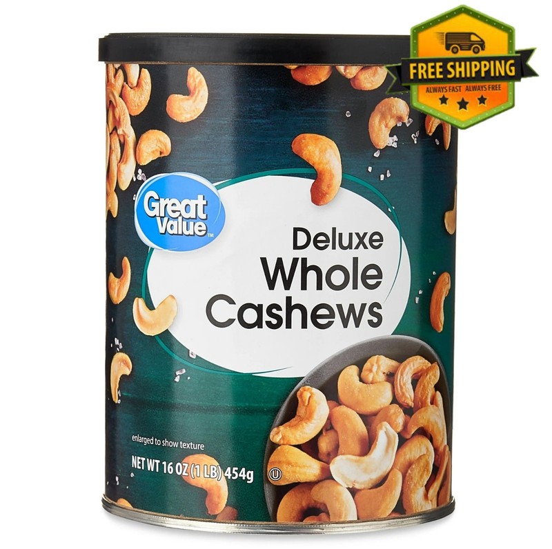 Great Value Salted Deluxe Whole Cashews, 16 oz