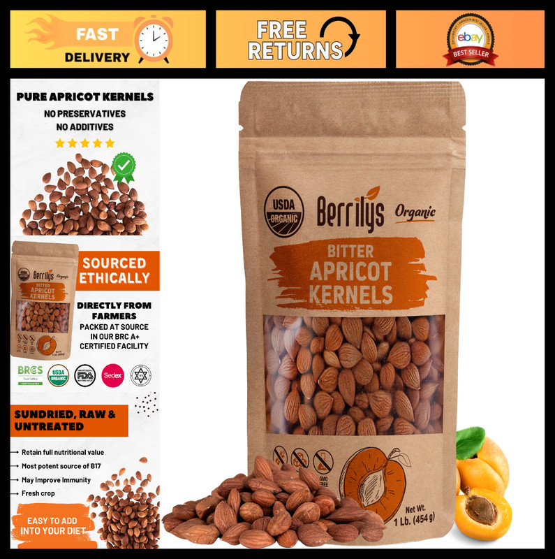 Organic Bitter Apricot Kernels – Non-GMO, Natural, Premium Quality Seeds – 16 oz