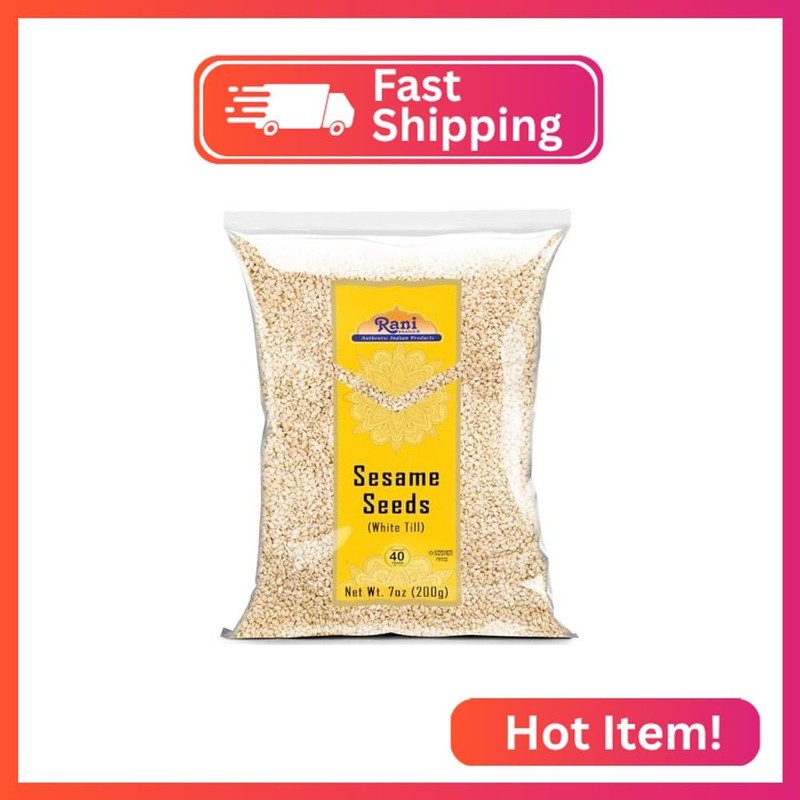 Rani Sesame Seeds Whole White, Hulled (Till) 7oz (200gm) ~ All Natural | Gluten