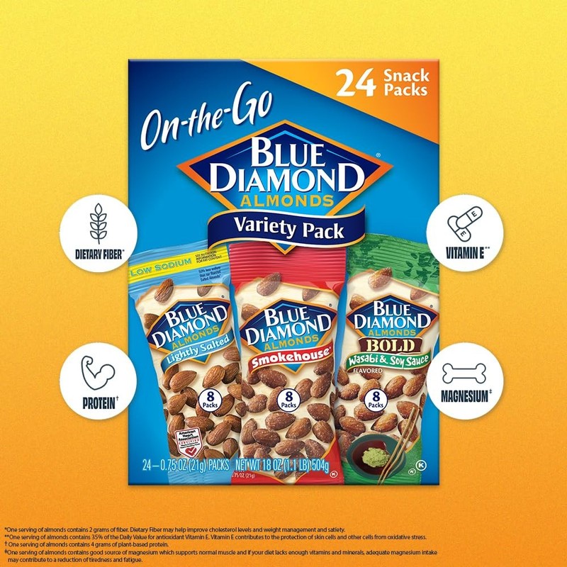 Blue Diamond Almonds Variety Pack Lightly Salted Wasabi Smokehouse 24ct gallery