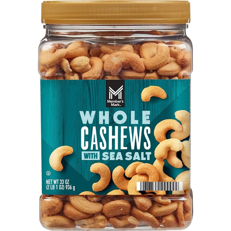 Member’s Mark Roasted Whole Cashews with Sea Salt – 33oz Resealable Jar