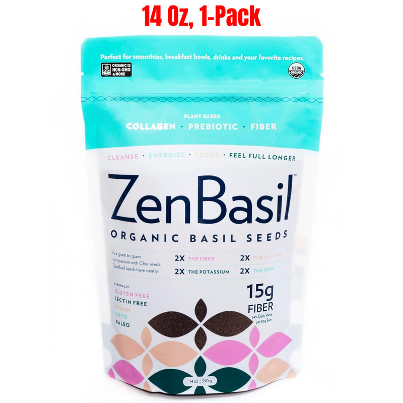 Zen Basil Seeds | edible basil seeds, kosher, non-gmo, 15g fiber per/serv, 14oz