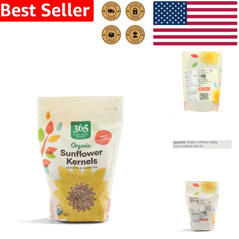 Organic Sunflower Kernels Roasted Unsalted Pure Wholesome Snack 12 Oz Bag