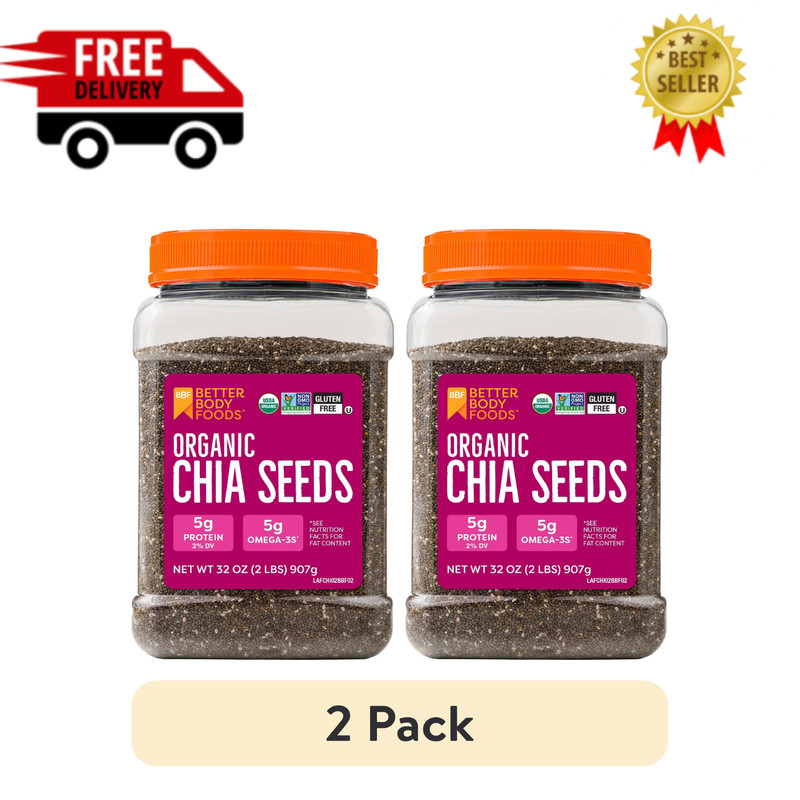 (2 pack) BetterBody Foods Organic Chia Seeds, 2.0 lb, 30 Servings
