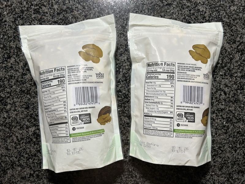 365 Organic Halves & Pieces Walnuts 10 oz. Bags, Lot of 2, Expires 10/15/26 gallery