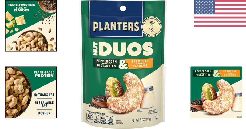 Indulgent 5 oz Nut Duos: Crunchy Peppercorn Pistachios & Creamy Parmesan Cashews gallery