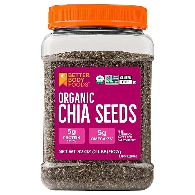 BetterBody Foods Organic Chia Seeds 2 lbs, 32 Oz, with Omega-3, Non-GMO, Gluten