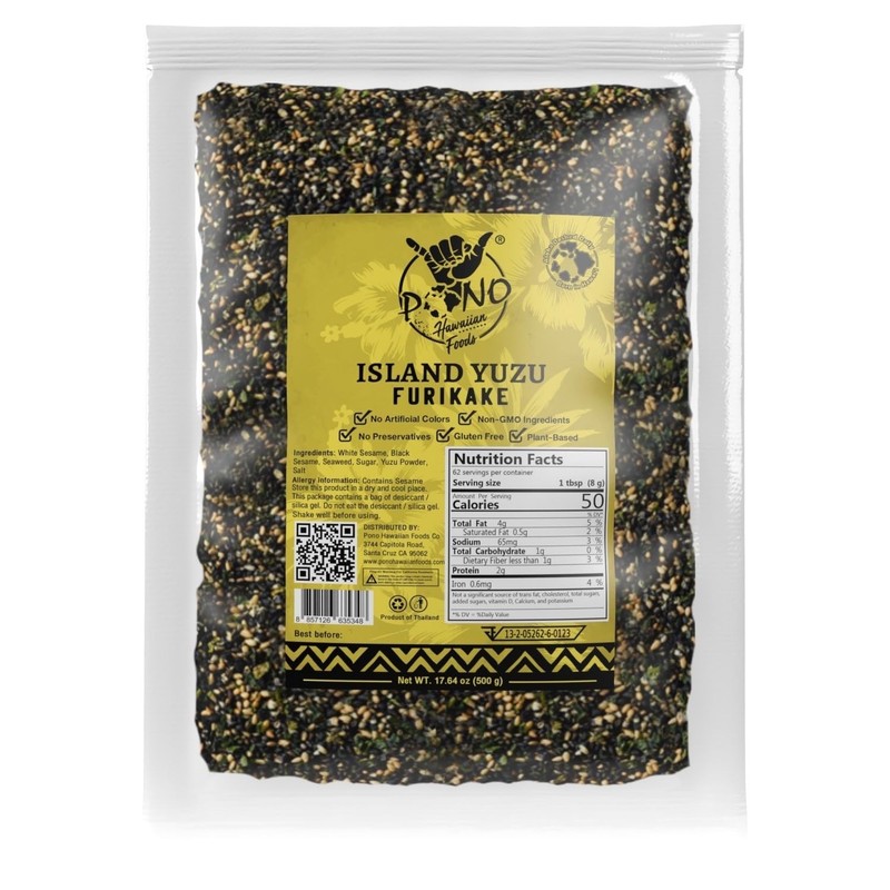 Pono Hawaiian ISLAND YUZU Furikake Rice Seasoning Premium Ingredients-17.64 oz