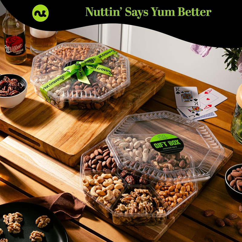 NUT CRAVINGS - Mixed Nuts Gift Basket in Green Gold Box (7 Assortments, 1 LB) Tr gallery