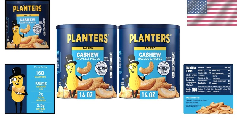 Salted Cashew Halves & Pieces, Plant-Based Protein Snacks gallery