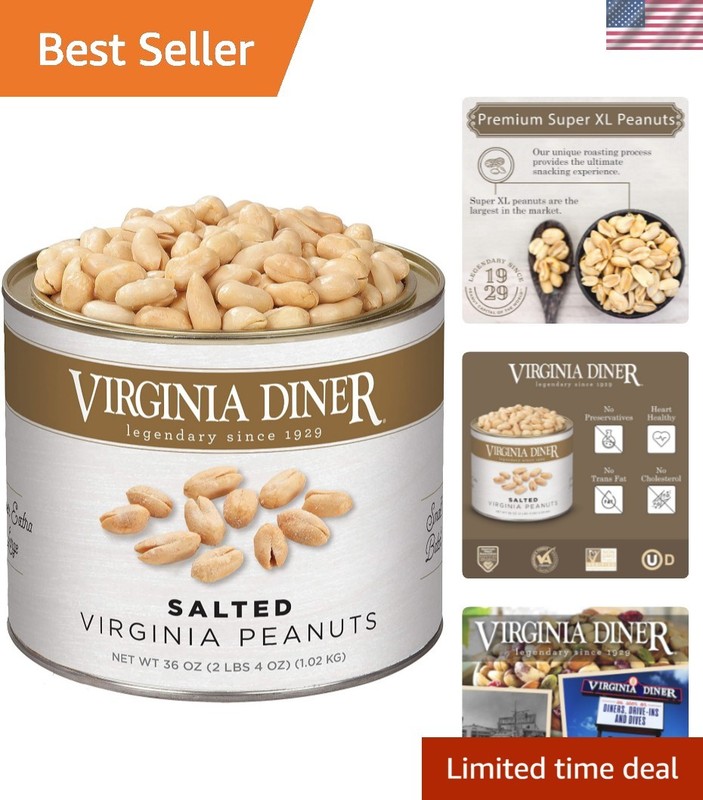 36 oz XL Virginia Peanuts - All-Natural, Salted, No Cholesterol, Heart Healthy