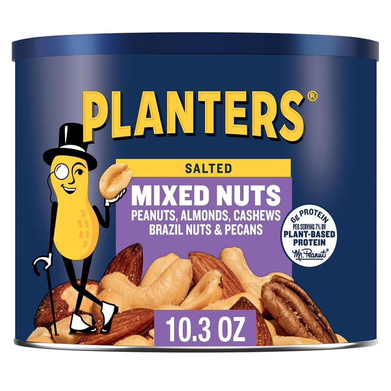 Salted Mixed Nuts, Party Snacks, Plant-Based Protein 10.3Oz (1 Canister)