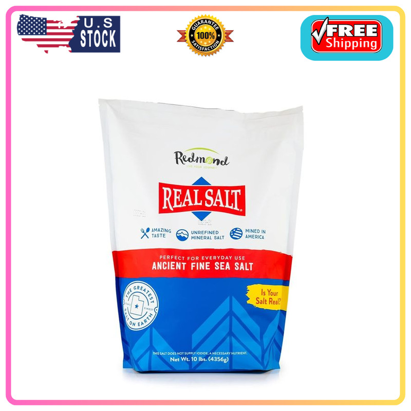 Redmond Real Salt 10 Lb Bag- Natural Unrefined Gluten Free, Fine Sea Salt, 10lb