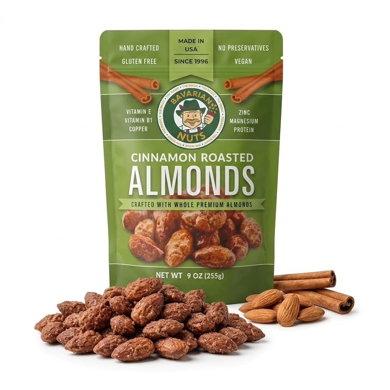 Magic Bavarian Cinnamon Roasted Almonds, 9 Ounces of Sweet, Gluten-Free, Vega…
