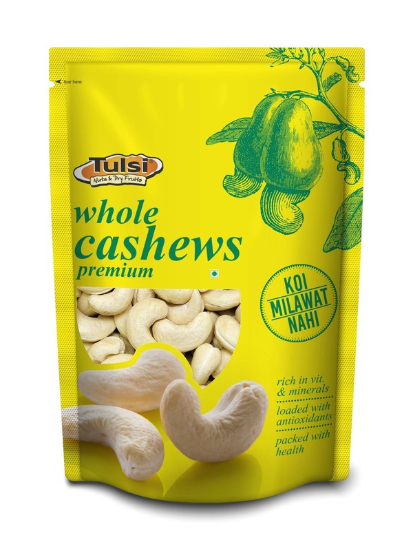 Tulsi Whole Cashews W320 500g | Premium Raw Kaju Nuts | High Protein Dry Fruit