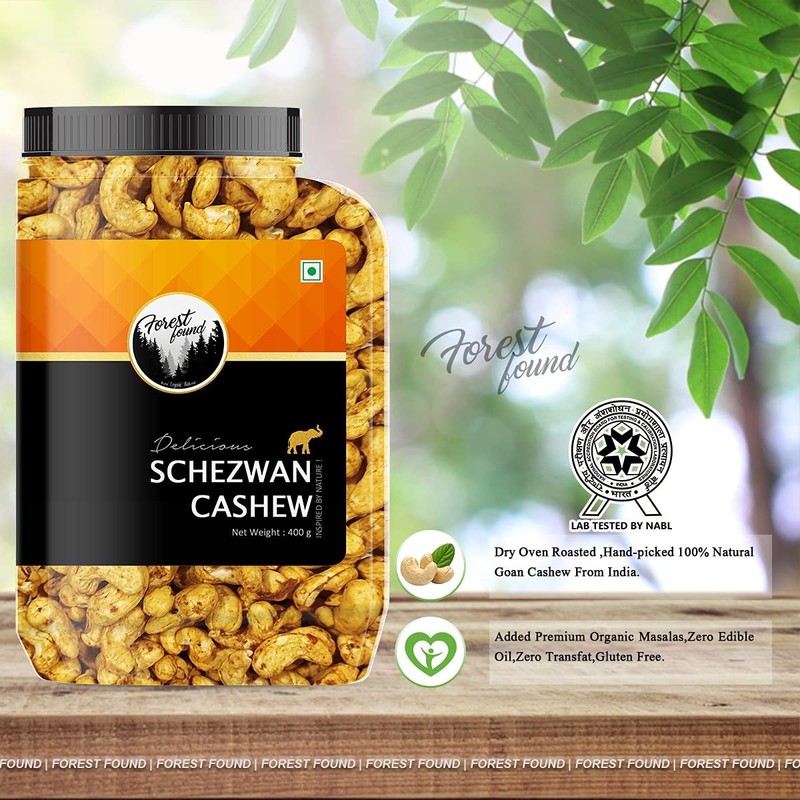 Forest Found Oven Roasted Cashews 400g | Schezwan Flavour Crunchy Kaju Snack gallery
