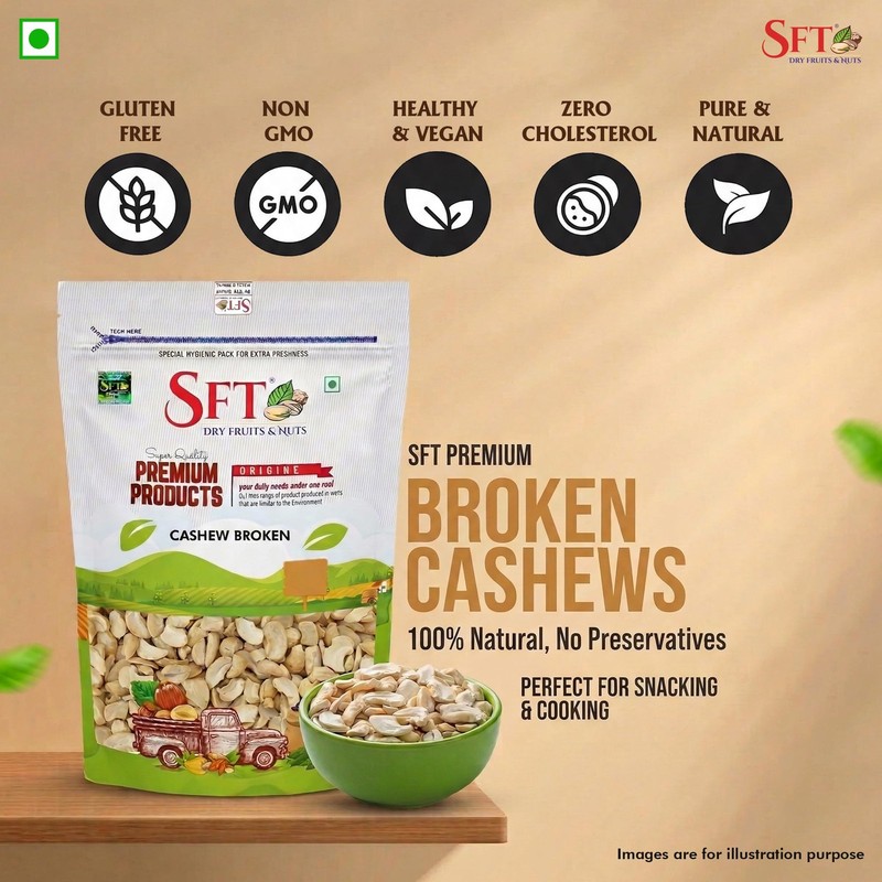 SFT Broken Cashews 200g | Premium Gluten-Free Kaju Plant Protein Dry Fruit Pack gallery