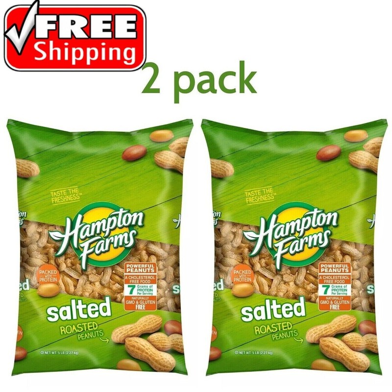 2 PACK Hampton Farms Salted In-Shell Peanuts (5 lbs/Bag – 10Lbs Total)