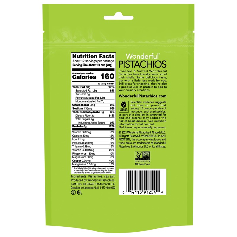 Wonderful Pistachios, No Shells Roasted & Salted Nuts, 12 Ounce Bag gallery