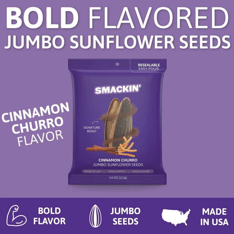12x Bags Smackin' Cinnamon Churro Jumbo Sunflower Seeds | 4oz | Small Batch gallery