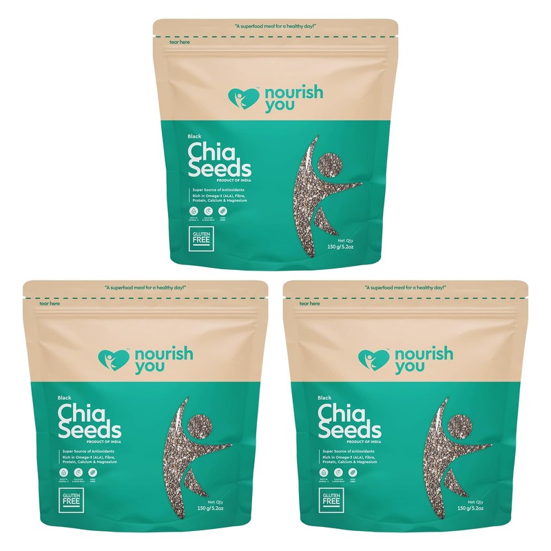 Nourish You Raw Chia Seeds 3x150g Plant Protein Omega 3 Fiber Gluten Free