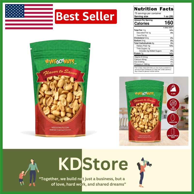 Delectable 5lb Roasted Peanuts – Unsalted, Kosher & Ideal for Homemade Spreads