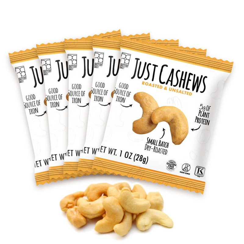 Unsalted Dry Roasted Cashews | 24 Pack Individual Snack Bags | 1 oz Each | Whole