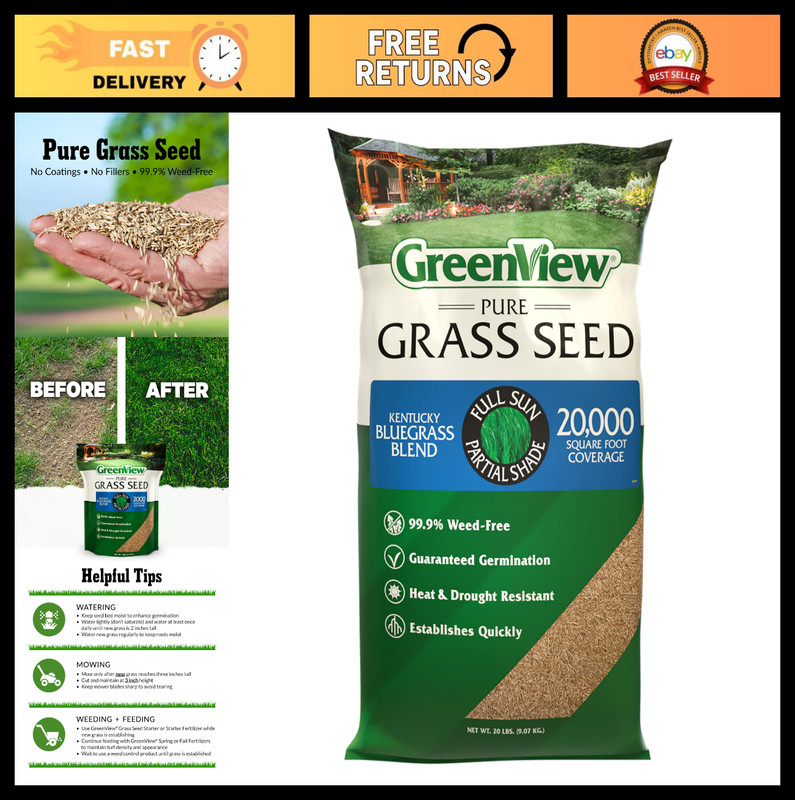 Kentucky Bluegrass Seed Blend, 20 lb Bag – Covers 20,000 sq ft – Lush Lawn Growt