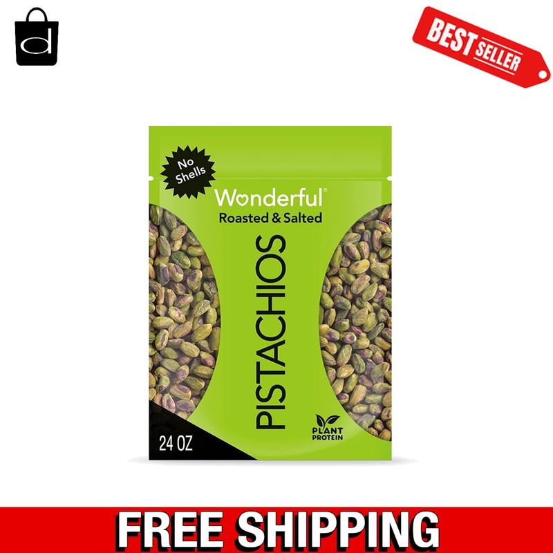 Wonderful Pistachios No Shells, Roasted & Salted Nuts, 24 Ounce Resealable Bag,