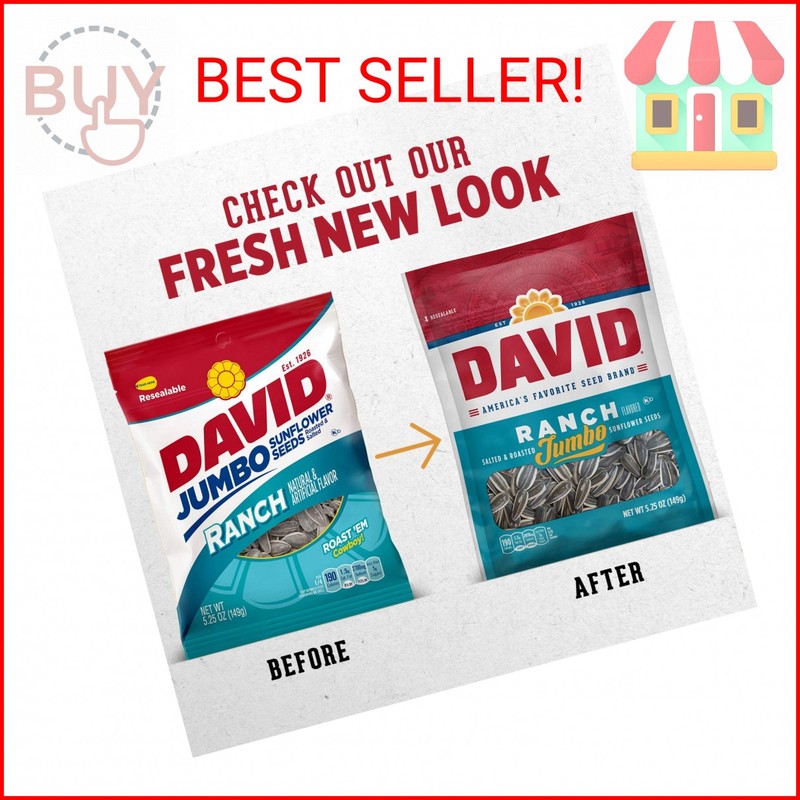 DAVID Seeds Roasted & Salted Ranch Jumbo Sunflower Seeds, Keto Friendly, 5.25 oz gallery