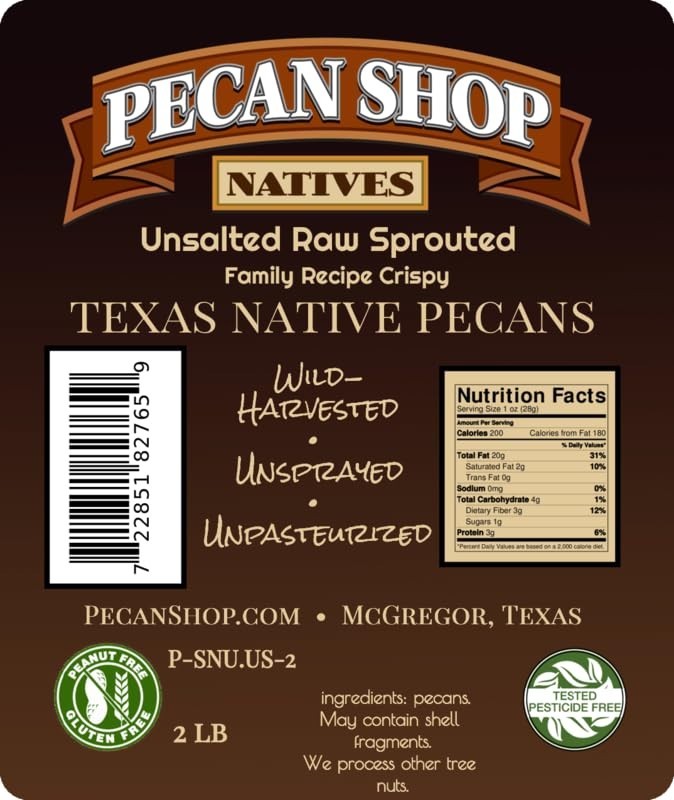 New Unsalted Sprouted Raw Texas Pecans 2 lb Wild Harvested Crispy gallery