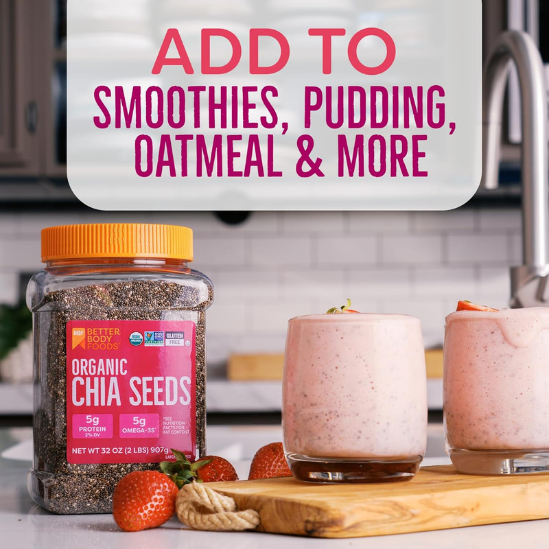 Betterbody Foods Organic Chia Seeds 2 Lbs, 32 Oz, with Omega-3, Non-Gmo, Gluten gallery