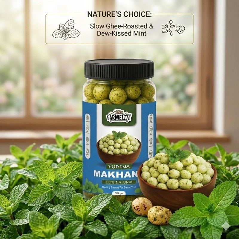 FARMELITE Mint (Pudina) Roasted Makhana Refreshing Mint Fox Nuts Snack Pack of 2 gallery