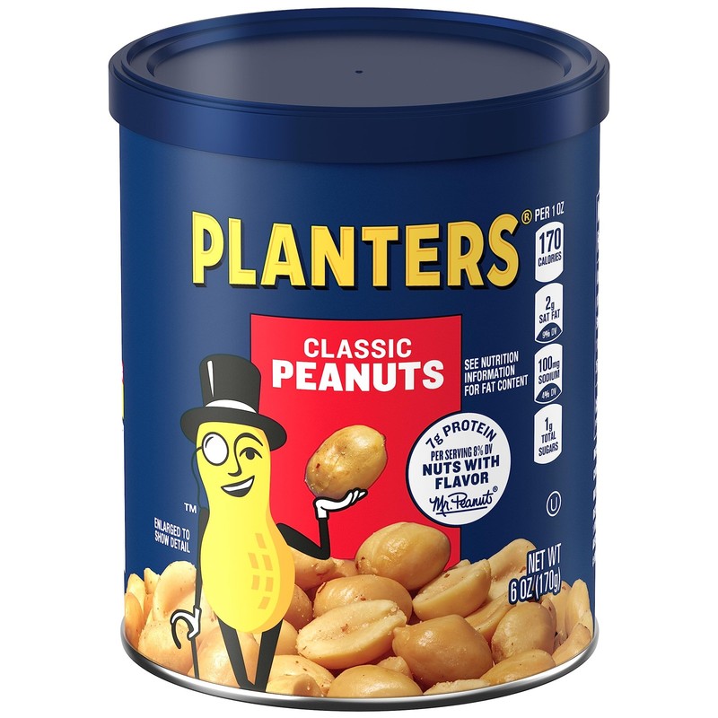 Planters Salted Peanuts 6 Ounce Canister Kosher Snack Pack Of 8 For Parties