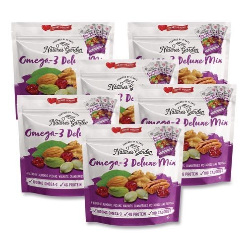 Nature’s Garden Omega-3 Nut Mix, 1 oz Pouch, 7 Pouches/Pack, 6 Packs/Carton