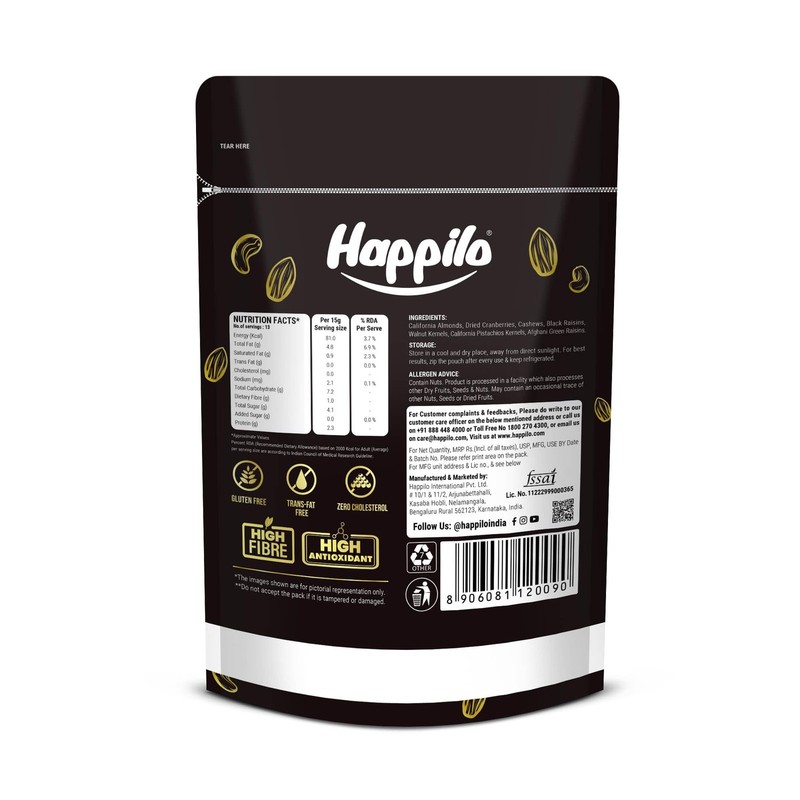 Happilo Premium Nut Mix 200g | Almond, Cashew, Blueberry, Pumpkin & Sunflower gallery