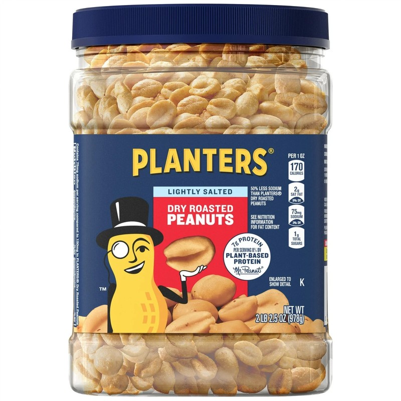 PLANTERS Lightly Salted Dry roasted peanuts Plant Based 8g Protein,2.16 lb Canis