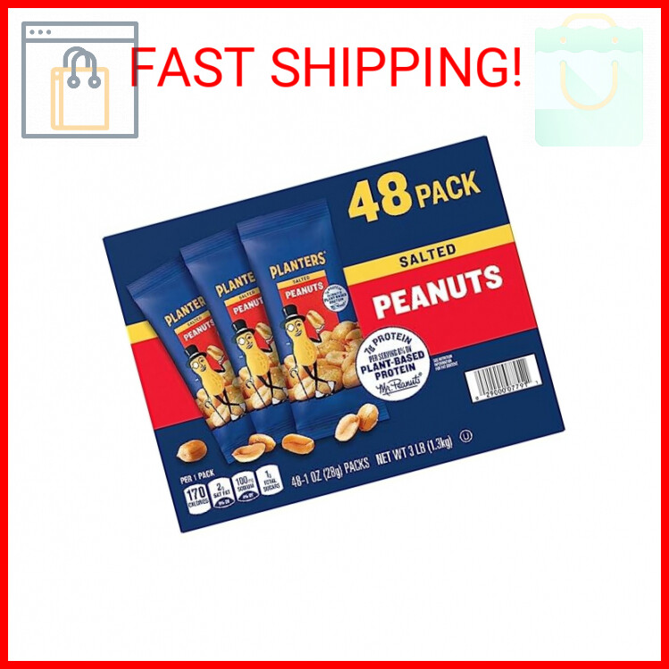 PLANTERS Salted Peanuts, 1 oz. Bags (48 Pack) - Snack Size Peanuts with Sea Salt