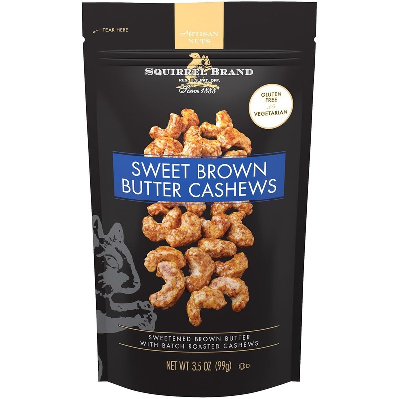 Squirrel Brand Sweet Brown Butter Cashews, 3.5 Ounces Gluten Free, Vegetarian