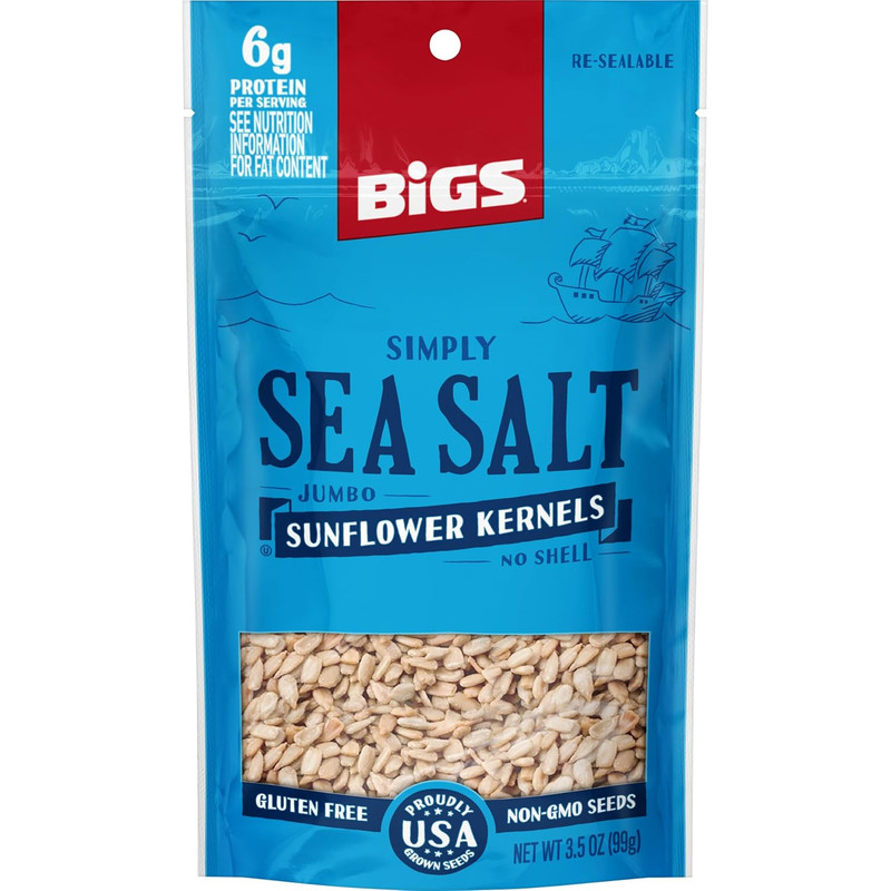 Jumbo Sunflower Kernels, Simply Sea Salt Flavor, 3.5 Oz. (Pack of 6)