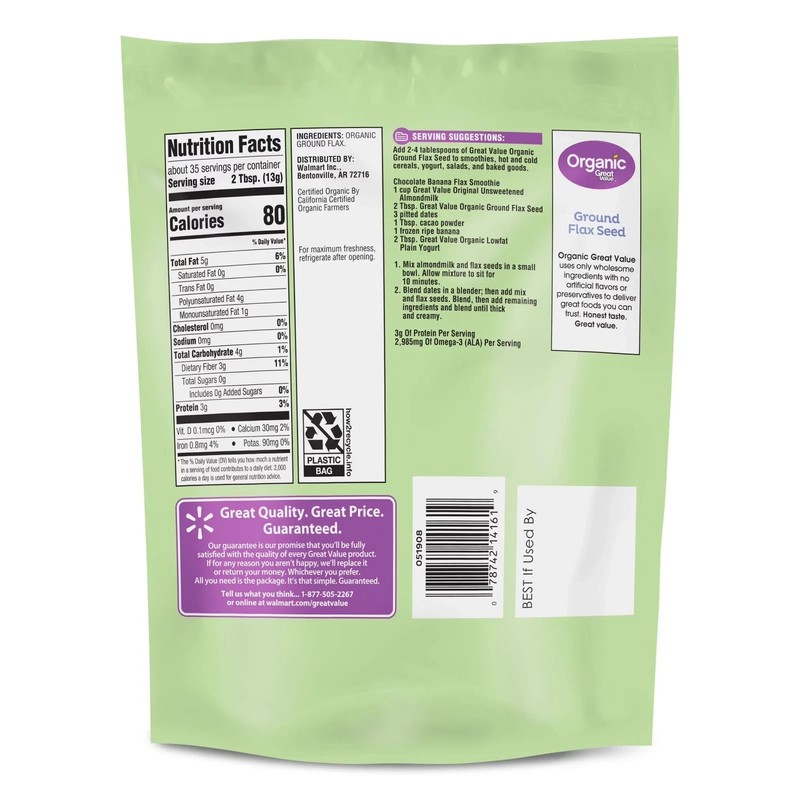 2 pack, Great Value Organic Ground Cold Milled Flax Seed, 16 oz. gallery