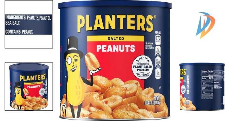 Savory Salted Peanuts 56 oz Canister - High Protein Snack for Any Occasion gallery