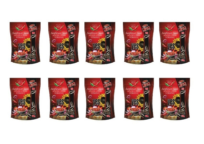 10x Yes Striped Roasted Sunflower Seeds With Sweet Chili BBQ Flavour 150g