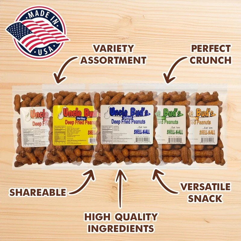 Uncle Buds Deep Fried Peanuts In Shell 5 Pack, Peanuts Individual Packs Salte... gallery