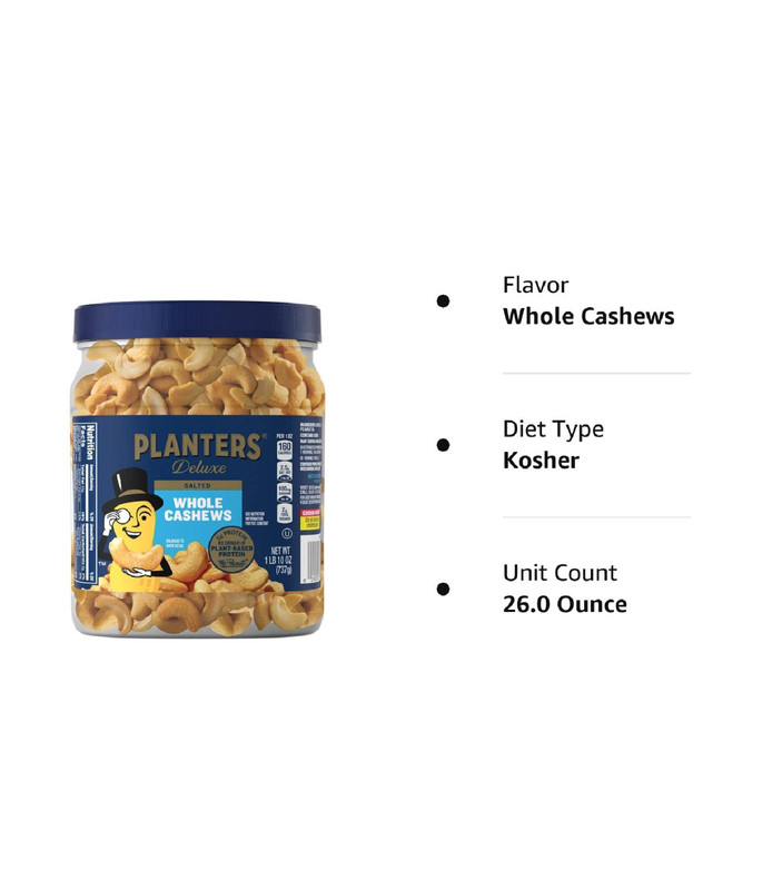 Planters Premium Quality Fancy Whole Jumbo Cashews with Sea Salt 1.63 lb gallery