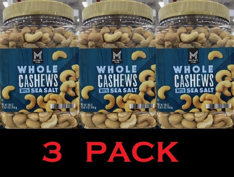 Member’s Mark WHOLE CASHEWS With Sea Salt 33 oz Tub – 3 PACK