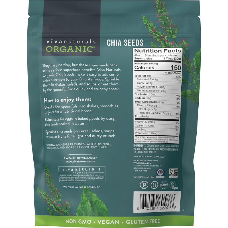 Organic Chia Seeds, 1 Lb, 16 Oz – Plant-Based Omega-3 and Vegan Protein, Gluten gallery