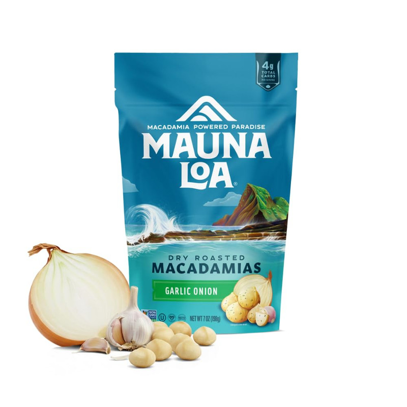 Mauna Loa Garlic Onion Roasted Macadamia Nuts, 7 Oz Resealable Bag, Keto Friendl